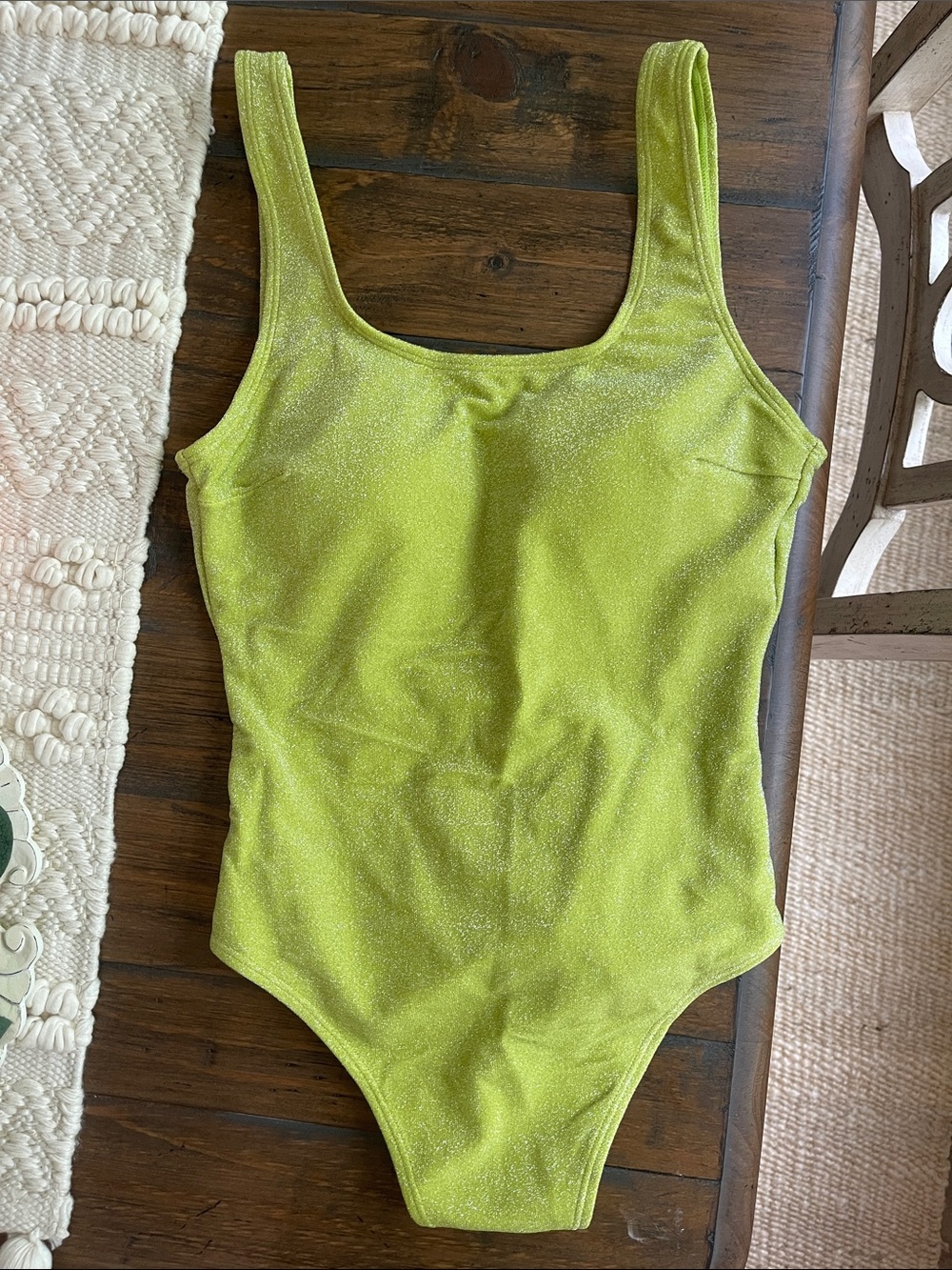 Pink Lily Lime Green Shimmery One-Piece Swimsuit